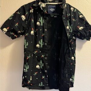 VSTR Black Skull and Cactus Men's Casual Shirt